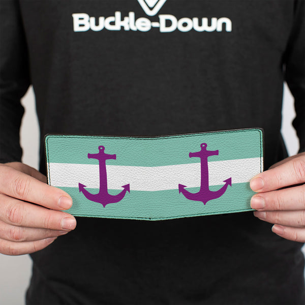 Buckle-Down Bi-Fold Wallet - Anchor Stripe Teal White Purple
