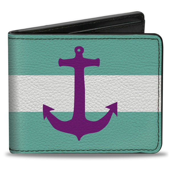 Buckle-Down Bi-Fold Wallet - Anchor Stripe Teal White Purple