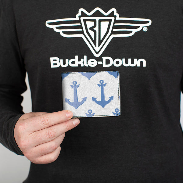 Buckle-Down Bi-Fold Wallet - Anchor2 CLOSE-UP Turquoise Blues