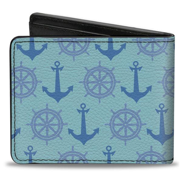Buckle-Down Bi-Fold Wallet - Anchor2 Helm Monogram Blues