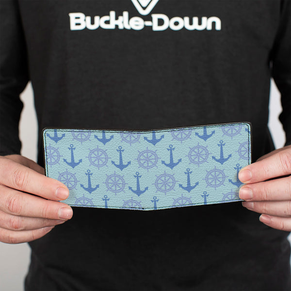 Buckle-Down Bi-Fold Wallet - Anchor2 Helm Monogram Blues