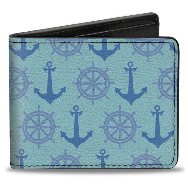 Buckle-Down Bi-Fold Wallet - Anchor2 Helm Monogram Blues