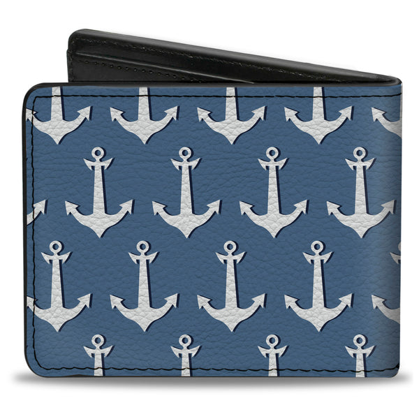 Buckle-Down Bi-Fold Wallet - Anchor2 Monogram Baby Blue Navy White