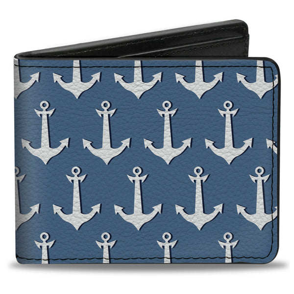 Buckle-Down Bi-Fold Wallet - Anchor2 Monogram Baby Blue Navy White