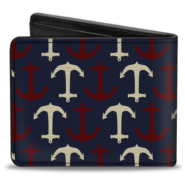 Buckle-Down Bi-Fold Wallet - Anchor3 Flip Navy Red Cream
