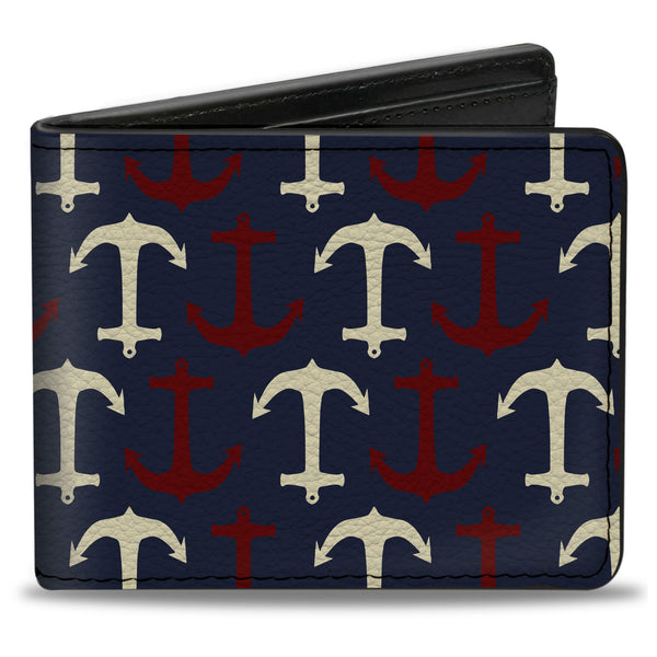 Buckle-Down Bi-Fold Wallet - Anchor3 Flip Navy Red Cream