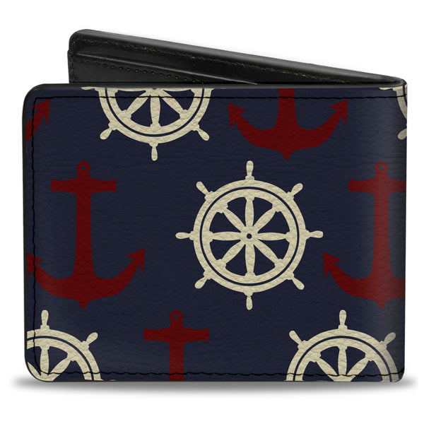 Buckle-Down Bi-Fold Wallet - Anchor3 Helm Monogram Navy Red Cream