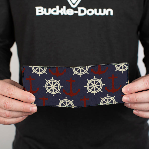 Buckle-Down Bi-Fold Wallet - Anchor3 Helm Monogram Navy Red Cream