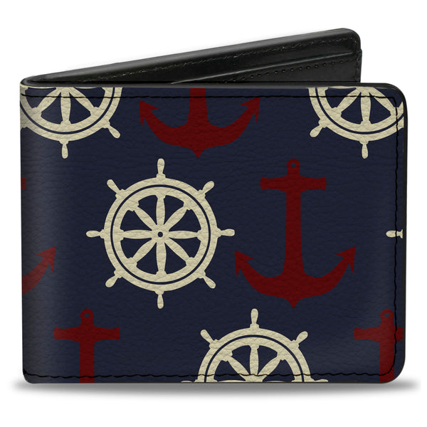 Buckle-Down Bi-Fold Wallet - Anchor3 Helm Monogram Navy Red Cream