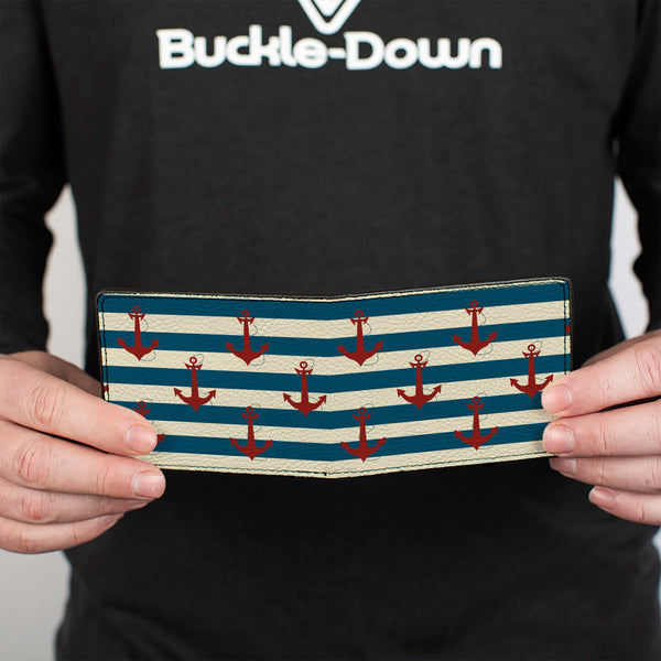 Buckle-Down Bi-Fold Wallet - Anchors W Stripes White Blue Red