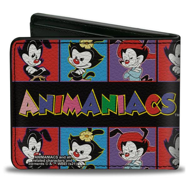 Buckle-Down Bi-Fold Wallet - Animaniacs Yakko Wakko And Dot Block Poses Black/Multi Color