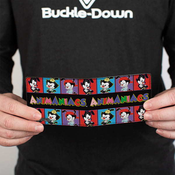 Buckle-Down Bi-Fold Wallet - Animaniacs Yakko Wakko And Dot Block Poses Black/Multi Color