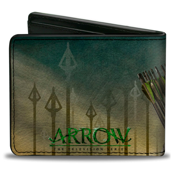 Buckle-Down Bi-Fold Wallet - ARROW Standing Pose Arrow Tips Green-Tan Fade