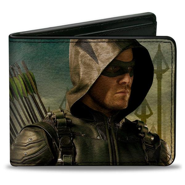 Buckle-Down Bi-Fold Wallet - ARROW Standing Pose Arrow Tips Green-Tan Fade