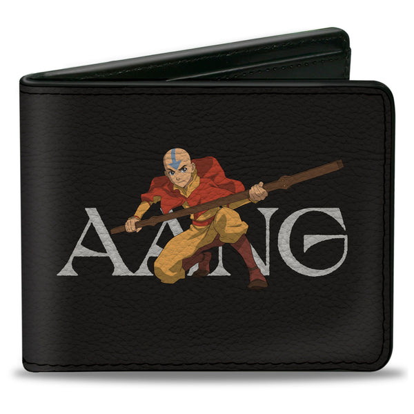 Buckle-Down Bi-Fold Wallet - Avatar Last Airbender AANG Airbender Staff Pose Black/White