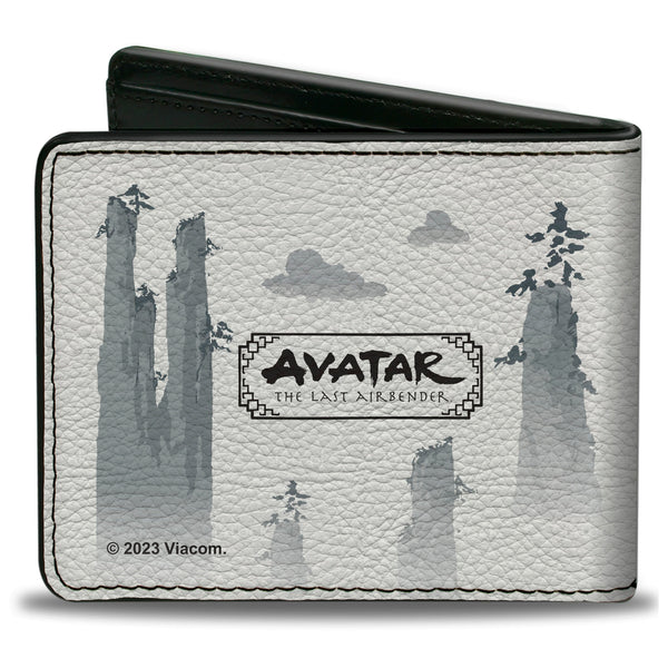 Buckle-Down Bi-Fold Wallet - Avatar Last Airbender Aang Bending Pose And Scenery White/Grays
