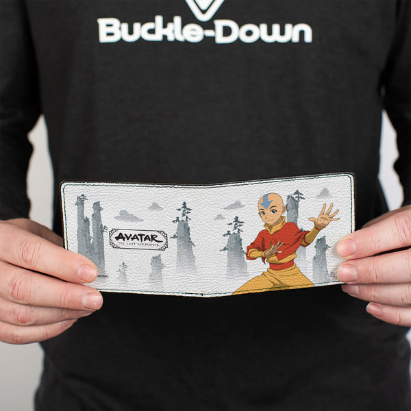 Buckle-Down Bi-Fold Wallet - Avatar Last Airbender Aang Bending Pose And Scenery White/Grays