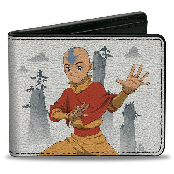 Buckle-Down Bi-Fold Wallet - Avatar Last Airbender Aang Bending Pose and Scenery White/Grays
