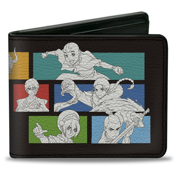 Buckle-Down Bi-Fold Wallet - Avatar Last Airbender Character Pose Blocks and Title Logo Black/Multi Color