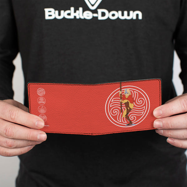 Buckle-Down Bi-Fold Wallet - Avatar The Last Airbender Aang Staff Pose And Elements Icons Red/White