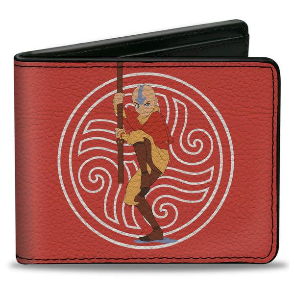 Buckle-Down Bi-Fold Wallet - Avatar the Last Airbender Aang Staff Pose and Elements Icons Red/White