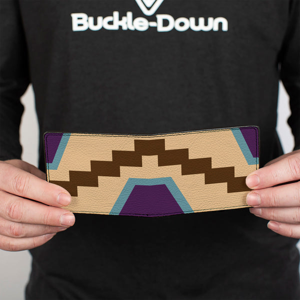 Buckle-Down Bi-Fold Wallet - Aztec18 Tan Brown Turquoise Purple