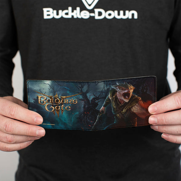 Buckle-Down Bi-Fold Wallet - BALDUR'S GATE III Dark Urge Roaring Pose Scene And Title Logo