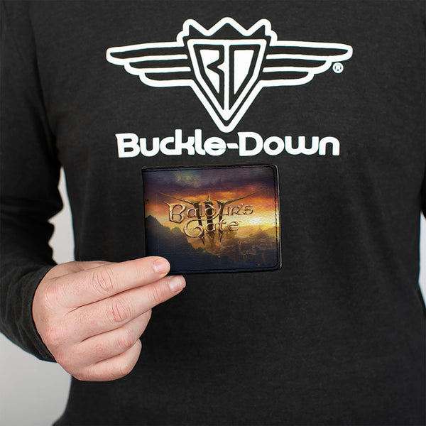 Buckle-Down Bi-Fold Wallet - BALDUR'S GATE III Lae'zel Sword Pose Scene And Title Logo