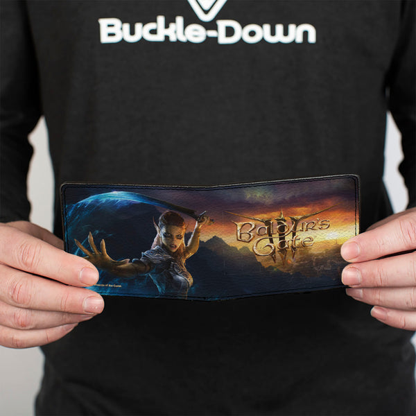 Buckle-Down Bi-Fold Wallet - BALDUR'S GATE III Lae'zel Sword Pose Scene And Title Logo