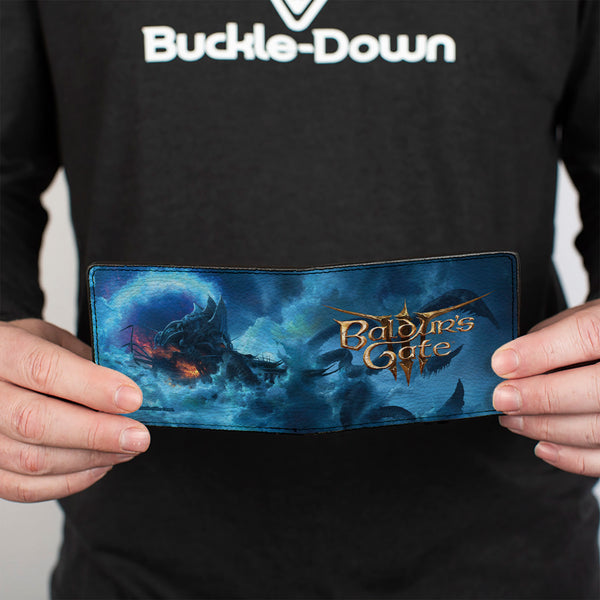 Buckle-Down Bi-Fold Wallet - BALDUR'S GATE III Nautiloid Ship Scene And Title Logo