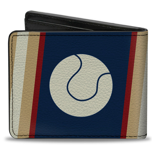 Buckle-Down Bi-Fold Wallet - Ball Stripes Tan Blue Burgundy