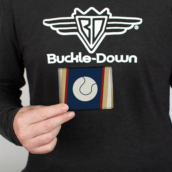 Buckle-Down Bi-Fold Wallet - Ball Stripes Tan Blue Burgundy