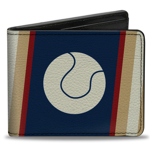 Buckle-Down Bi-Fold Wallet - Ball Stripes Tan Blue Burgundy