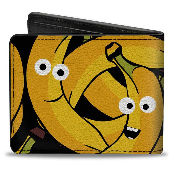Buckle-Down Bi-Fold Wallet - Bananas Stacked Cartoon Black Yellows
