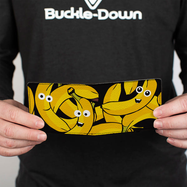 Buckle-Down Bi-Fold Wallet - Bananas Stacked Cartoon Black Yellows