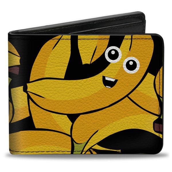 Buckle-Down Bi-Fold Wallet - Bananas Stacked Cartoon Black Yellows