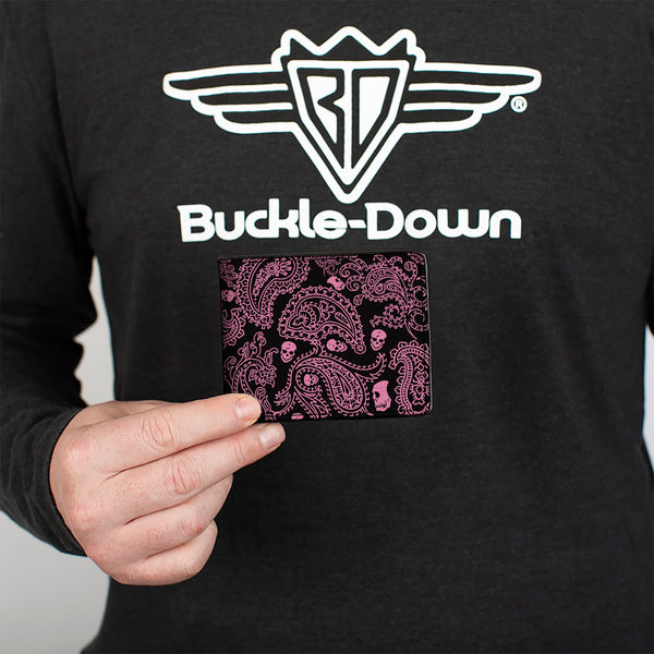 Buckle-Down Bi-Fold Wallet - Bandana Skulls Black Pink