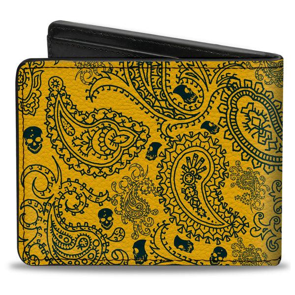 Buckle-Down Bi-Fold Wallet - Bandana Skulls Gold Green