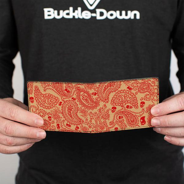 Buckle-Down Bi-Fold Wallet - Bandana Skulls Gold Scarlet Red