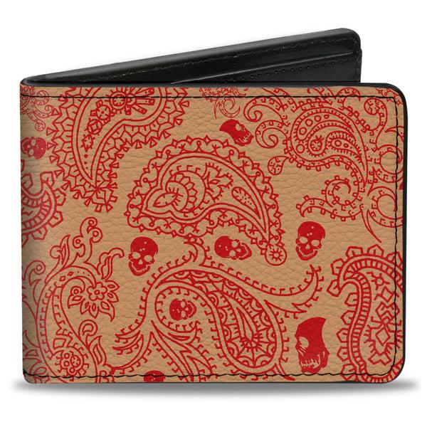 Buckle-Down Bi-Fold Wallet - Bandana Skulls Gold Scarlet Red