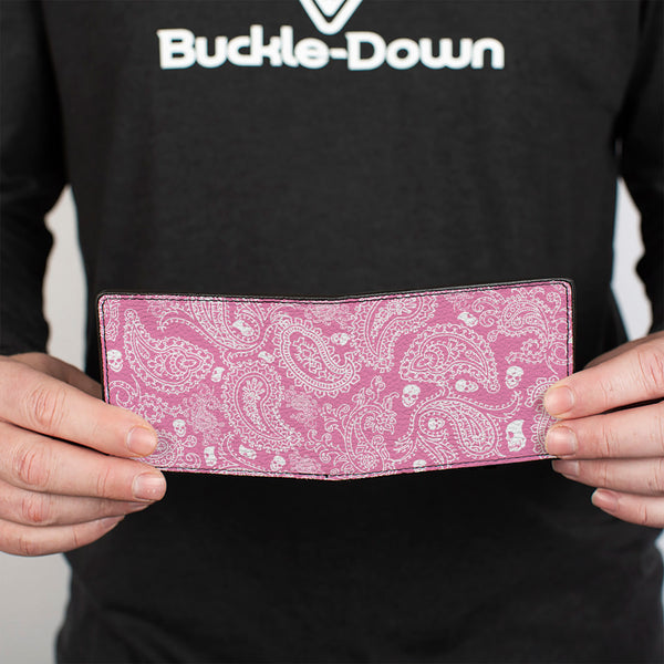 Buckle-Down Bi-Fold Wallet - Bandana Skulls Pink White