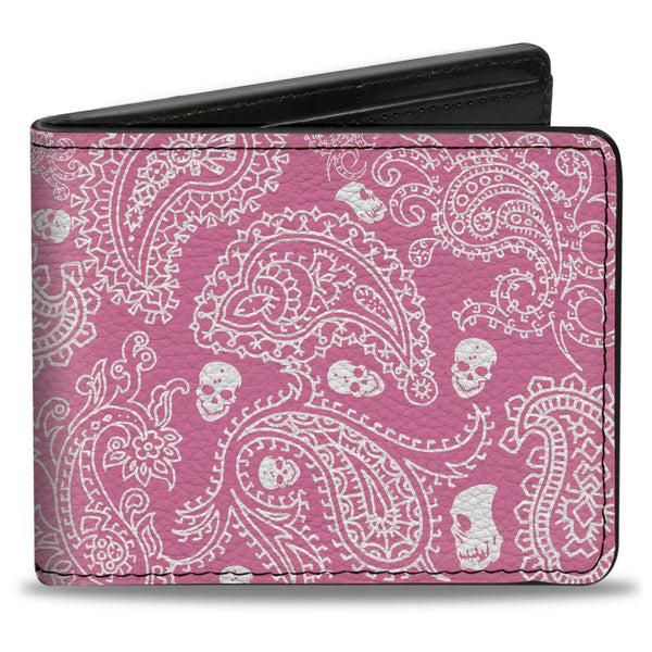 Buckle-Down Bi-Fold Wallet - Bandana Skulls Pink White