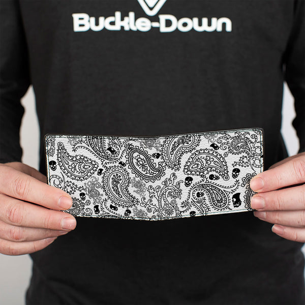 Buckle-Down Bi-Fold Wallet - Bandana Skulls White Black
