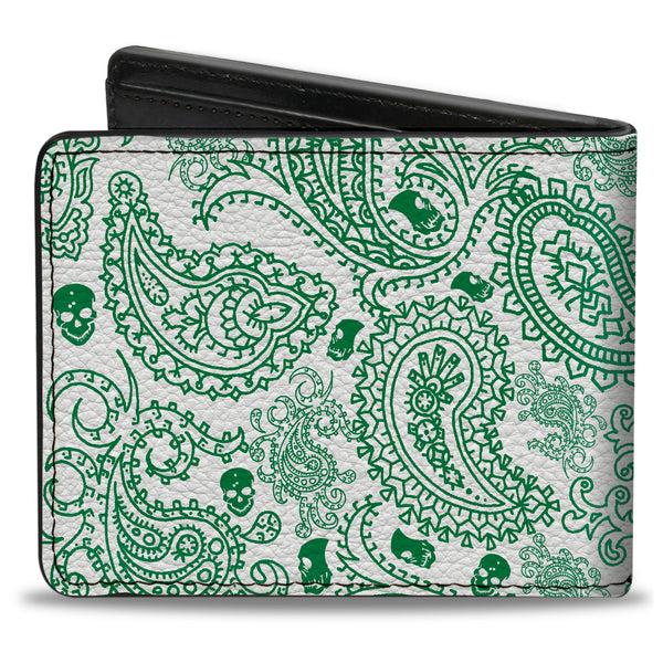 Buckle-Down Bi-Fold Wallet - Bandana Skulls White Irish Green