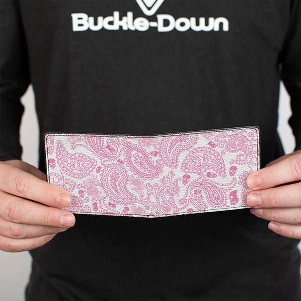 Buckle-Down Bi-Fold Wallet - Bandana Skulls White Pink