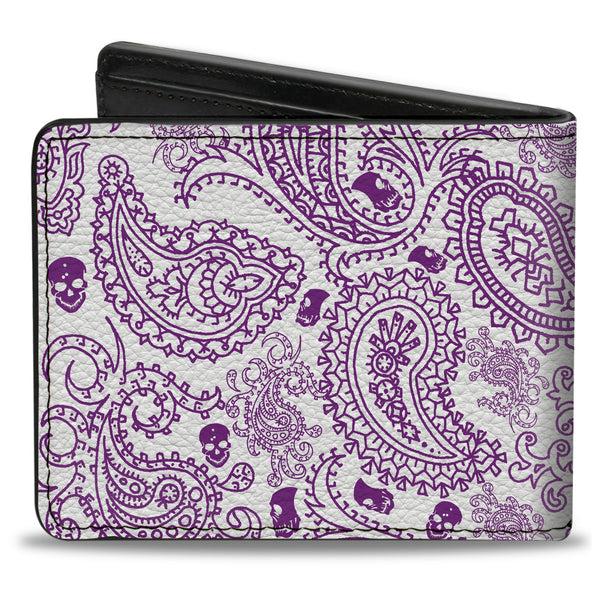 Buckle-Down Bi-Fold Wallet - Bandana Skulls White Purple