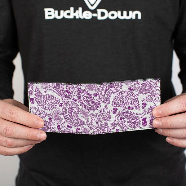 Buckle-Down Bi-Fold Wallet - Bandana Skulls White Purple