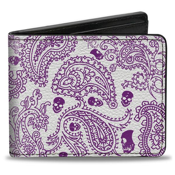 Buckle-Down Bi-Fold Wallet - Bandana Skulls White Purple