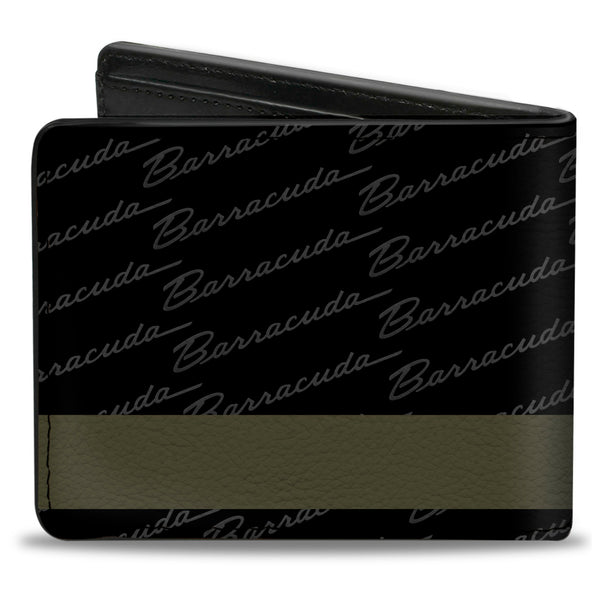 Buckle-Down Bi-Fold Wallet - BARRACUDA Script Stripe Monogram Black Gray Olive Silver