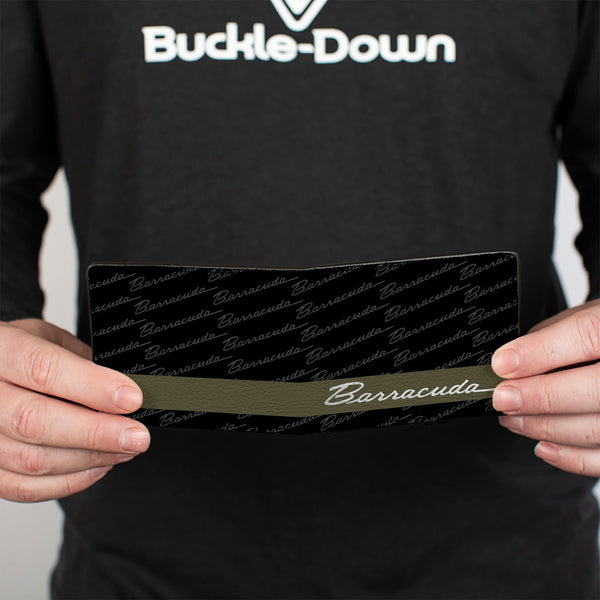 Buckle-Down Bi-Fold Wallet - BARRACUDA Script Stripe Monogram Black Gray Olive Silver
